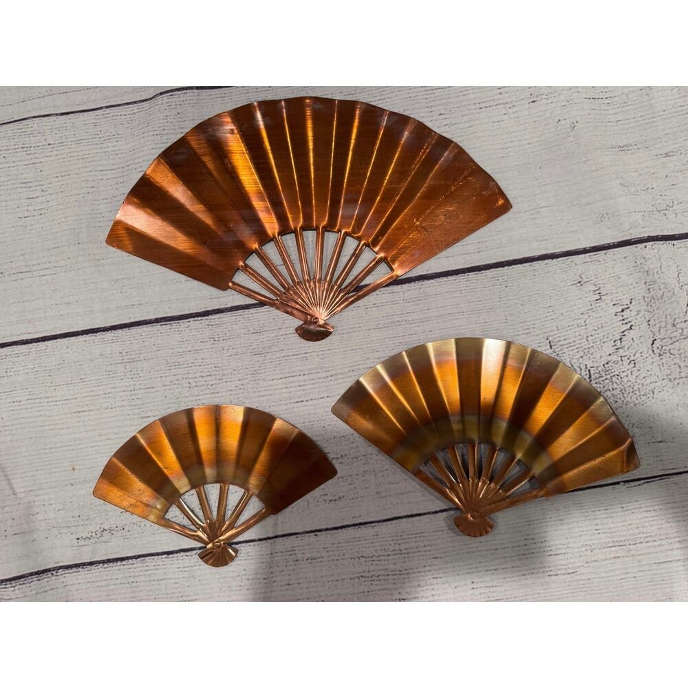 Vintage Copper Hand Fans Set of 3